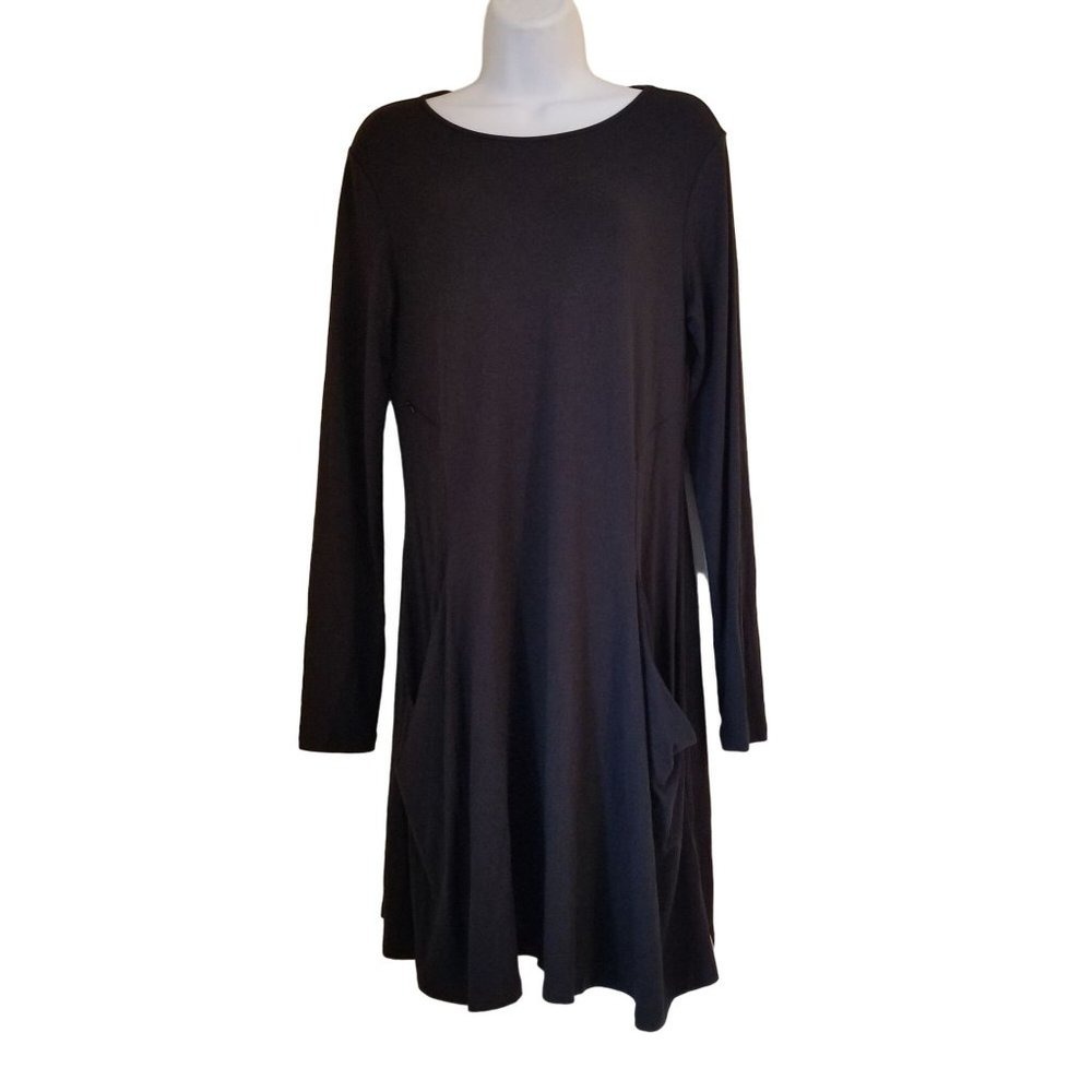 Betabrand XS Black Pockets Silk Blend Stretch‎ LBD Sweatshirt Travel Dress Goth